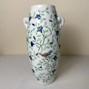 VASO ZENZERO PORCELLANA CINESE VINTAGE DIPINTO A MANO 8" MANICI VASO FLOREALE E UCCELLINI - Foto 1 di 8