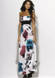 Miss Sixty Long Floral Maxi Dress UK Size Small White Summer Strapless Sun - Picture 1 of 13