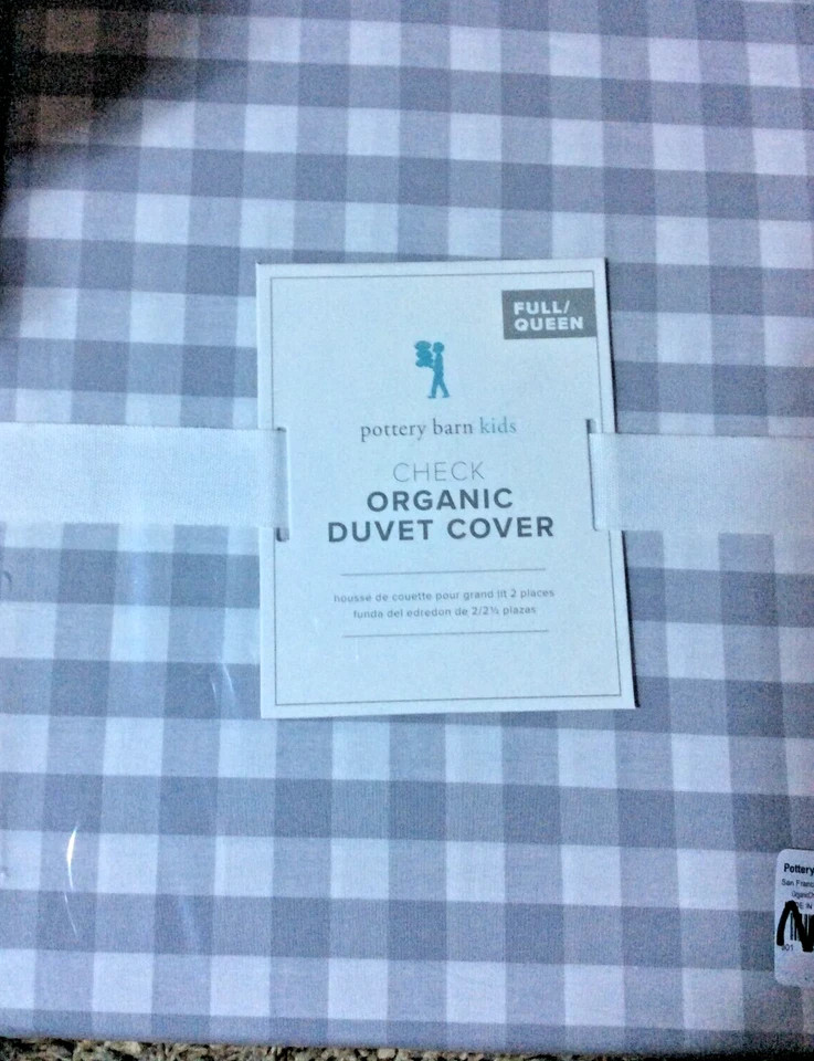 Funda nórdica Pottery Barn Kids a cuadros orgánica F/Q ¡NUEVA CON ETIQUETAS! Gris completo/queen Foto 1 de 1