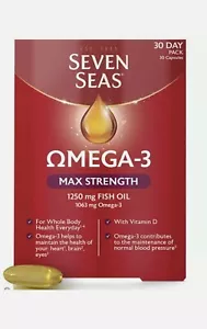 New Seven Seas Omega 3 Max Strength 1250mg 30 Capsules Fish Oil - Picture 1 of 1