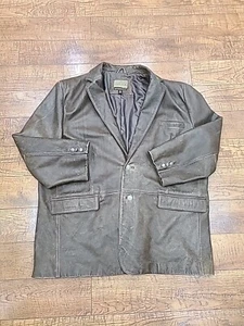 Vintage CABELA’S Brown Leather BUFFALO NICKEL Blazer 50R PATINA Western Jacket - Picture 1 of 10