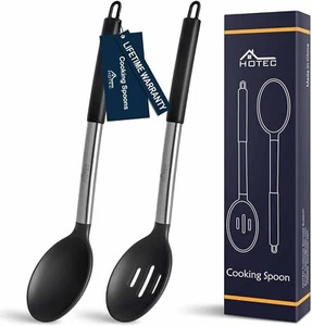 HOTEC Heat Resistant Large Silicone Cooking Spoon, Solid Slotted Spoons, Kitchen - Picture 1 of 3