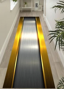 Runner, Gold and Grey Runner, Long Rug,Entry Rug,Anti Slip Runner,Hallway Runner - Picture 1 of 11