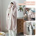 1x Cute Bunny Ears Blanket Super Soft Cozy Flannel Wearable Hoodie I6P4