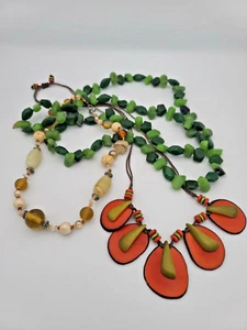 3 piezas Juego de collar vintage con cuentas y cuero - Imagen 1 de 12