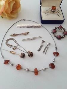 Konvolut Antiker Schmuck, 835-935 Silber, Bernstein, Rhodochrosit etc. - Bild 1 von 9