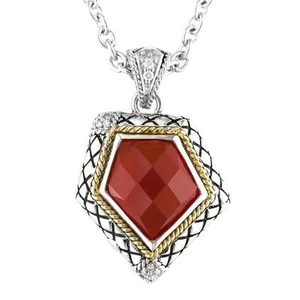 Andrea Candela 18k Gold Sterling Diamonds & Red Agate Necklace ACP283/07-RA - Picture 1 of 1