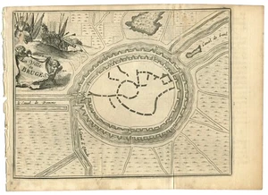 1720 antiguo mapa original Brujas Bélgica por Harrewijn; Presas Gante Canal Ostende - Imagen 1 de 4