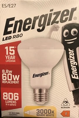 Energizer LED R80 Reflector Bulb E27 ES 7.3w (60w) 806 Lumens 3000k Warm White - Image 1 of 3