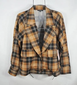 Love Maven Womens Shirt Jacket L Relaxed Lightweight Brown Plaid Top Blazer NWT - Picture 1 of 10