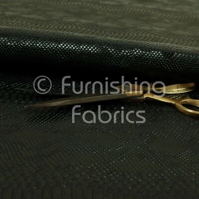 Designer Embossed Snake Animal Textured Black Faux Leather Upholstery Fabric - Image 1 of 4