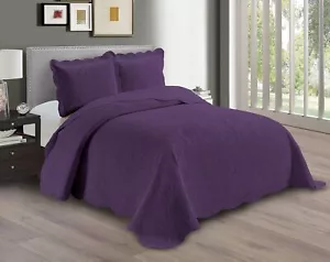 Linen Plus Embossed Coverlet Bedspread Set Oversized Solid Purple King/Califo... - Picture 1 of 2