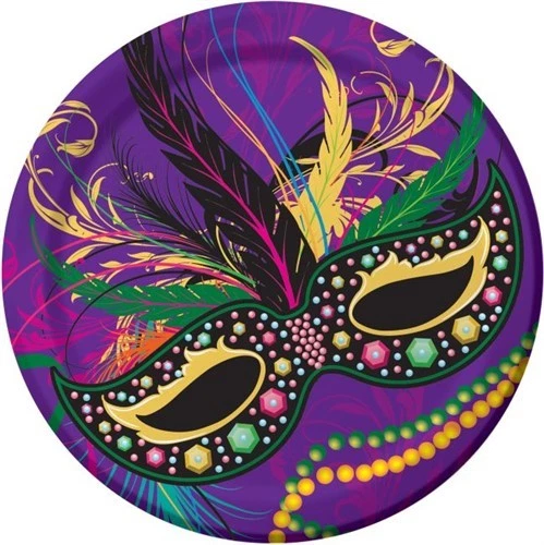 Máscaras Mardi Gras 9 pulgadas platos de papel paquete de 8 vajilla de Mardi Gras suministros de fiesta Foto 1 de 1