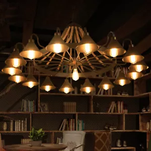 Farmhouse Ceiling Hanging Light Cone Shade Retro Wrought Iron Chandelier Fixture - Picture 1 of 12