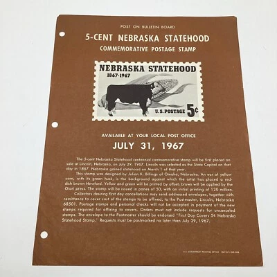 1967 5¢ Nebraska Statehood Commemorative Postage Stamp FDC Bulletin Advertising - Image 1 of 4