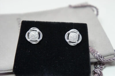 David Yurman Diamond INFINITY 925 Sterling 585 Post Stud Earrings Yurman Pouch - Image 1 of 4