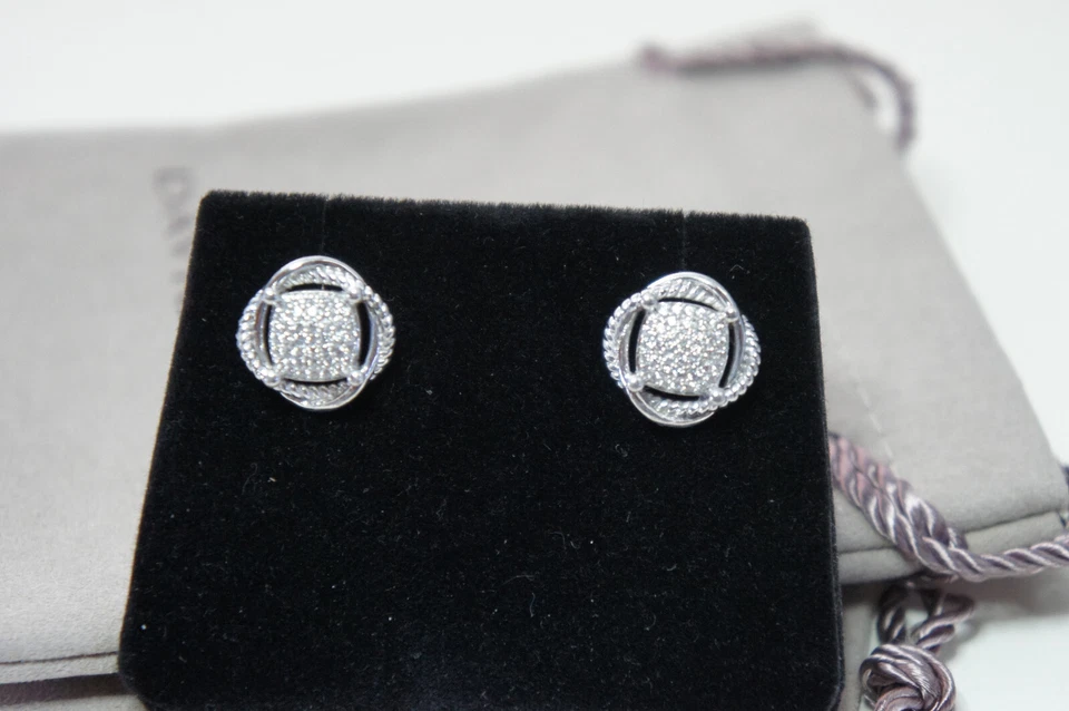 David Yurman Diamond INFINITY 925 Sterling 585 Post Stud Earrings Yurman Pouch - Image 1 of 4