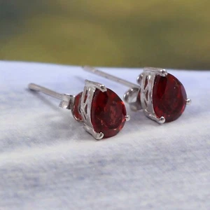 Orecchini granato naturale borchia argento sterling 925 delicato regalo boemo per lei - Foto 1 di 3