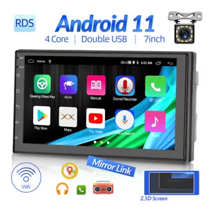 Android 11 Double 2DIN 7" Car Stereo GPS Sat Nav Radio Bluetooth WiFi + Camera - Picture 1 of 12
