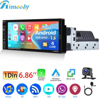 6.86" 1 Din Carplay Autoradio 2G+64G Android 13 GPS Navi WiFi FM RDS BT +Kamera - Bild 1 von 4