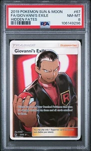 2019 Pokemon Hidden Fates 67/68 Giovanni's Exile Full Art PSA 8 NM MINT - Picture 1 of 2