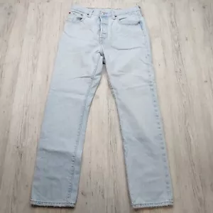 Levi's 501 Light Wash Men's Jeans W28 L30 Button Fly Distressed Hem Vintage Vibe - Picture 1 of 10