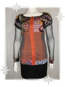 ¶ - Gilet Zippé Fantaisie Fluide Voile Résille Orange Marron Lulu H T S / M - Imagen 1 de 6