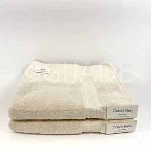 Calvin Klein 100% Cotton 34" X 64"  2Pc Bath Sheet Towels Beige New - Picture 1 of 7