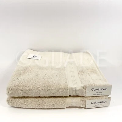 Calvin Klein 100% Algodón 34" X 64" 2 Piezas Sábana Bañera Toallas Beige Nuevo Foto 1 de 4