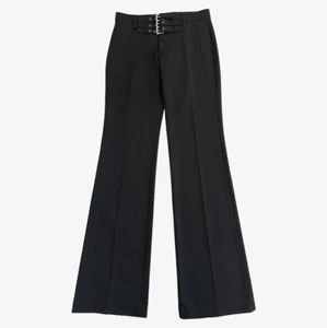 VERTIGO PARIS Vintage 90's Black Triple Belt Hardware Pleated Flare Pants - Picture 1 of 5