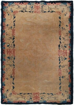 4x7 Rare Antique Art Deco Chinese 1920 4x7 Art Deco  Chinese Abstract Beige - Image 1 of 4