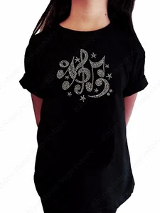 Girls Rhinestone T-Shirt " Music Notes and Stars " in Size 3 to 14 Available - Picture 1 of 2