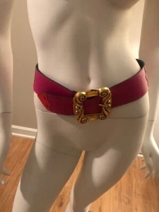 CINTURÓN DE CUERO RARO AUTÉNTICO VINTAGE CHRISTIAN LACROIX DORADO ROSA ROJO TALLA 32/80 - Imagen 1 de 8