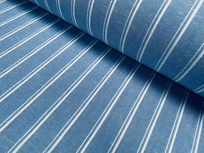 Tessuto a righe marine misto lino setoso decoro bianco chiaro larghezza 145 c... - Immagine 1 di 4