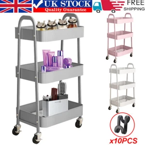 3 Tier Metal Multipurpose Wheeled Storage Tray Carts - 3 Colours Available - Picture 1 of 21