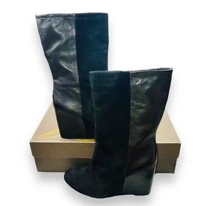 Enzo Angiolini Eabaki Wedge Boots Black Suede / Leather Women's 8 - Picture 1 of 11