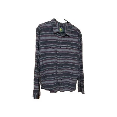 Mens XL Woven Grey Flannel Modern Amusement Long Sleeve Button Up Shirt Pocket  - Image 1 of 4