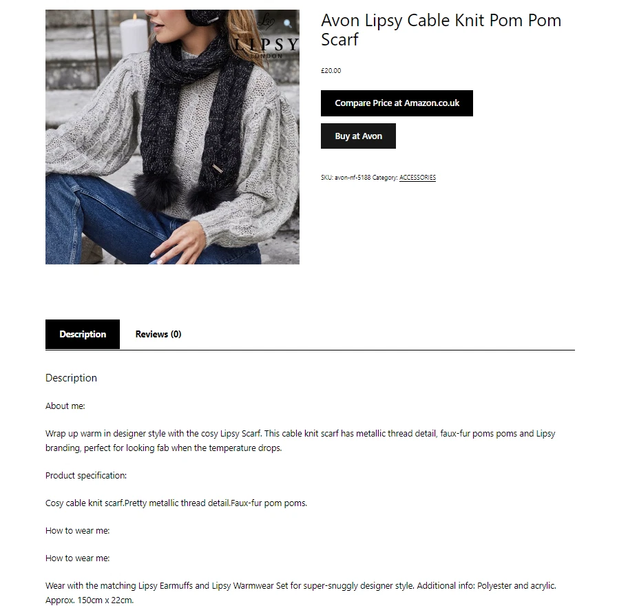 Avon LIPSY Warmwear Black Kable Knit Set - Scarf, Glover, Hat.Great gift,all new - Image 1 of 1