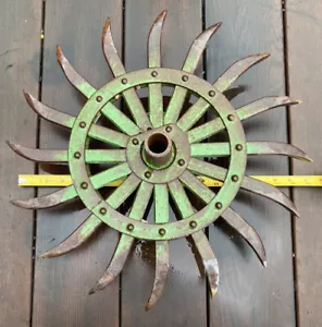 Antique Barn Farm Metal Tiller Tool Blade Large 16 Blades Industrial Art Green - Picture 1 of 17