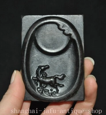 3" China Antiguo Jade Negro Animal Caballo Corcel Caligrafía Herramientas Cepillo Lavado Tinta Foto 1 de 4