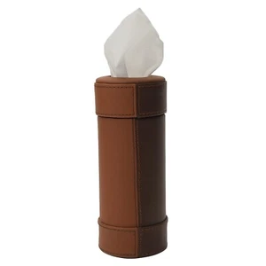 STG Dual Tone Brown Round PU Leather Tissue Box For Luxury Cars Lot of 20 - Picture 1 of 7