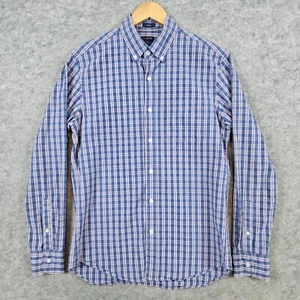 J Crew Men's Flex Washed Slim Fit Dress Shirt Size M Blue & Pink Checks Preppy - Picture 1 of 10