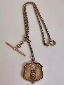 Antique FLT Fraternity & Eiffel Tower Fob T-Bar Pocket Watch Chain Gold Filled - Picture 1 of 17