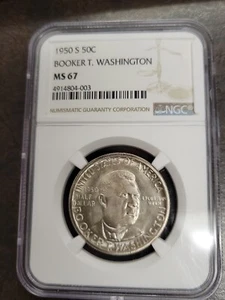 Washington (Booker T.) Commemorative Silver Dollar 1950-S MS67 NGC HIGH GRADE - Picture 1 of 4
