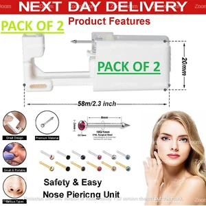 Disposable Nose Ear Piercing Unit Earring Gun Kit DIY Home Piercer Pierce Stud - Picture 1 of 23
