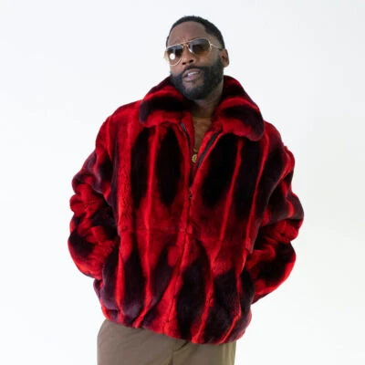 Mens Winter Warm Real Rex Rabbit Fur Chinchilla Hood Bomber Jacket Fur New Coats - Image 1 of 4