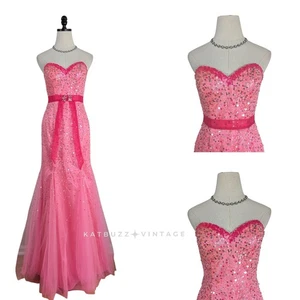 Vestido de graduación vintage Maxi vestido 4 rosa Y2K lentejuelas sin tirantes coqueta niña sirena - Imagen 1 de 11