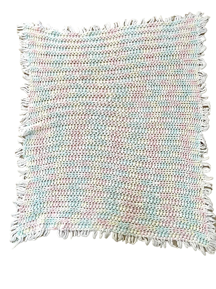 Vintage Handmade Crochet Baby Afghan Crib Blanket Soft Pastel Colors 36" X 34" - Image 1 of 3