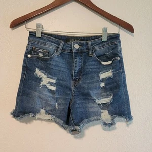 Judy Blue High Rise Distressed Stretch Medium Wash Jean Shorts Medium - Picture 1 of 4