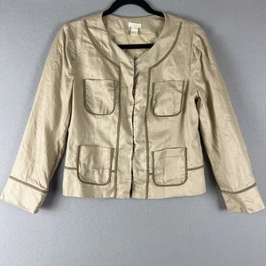 J. Crew Linen Blazer Jacket Womens 6 Tan Herringbone Hook Eye Preppy Academia - Picture 1 of 16